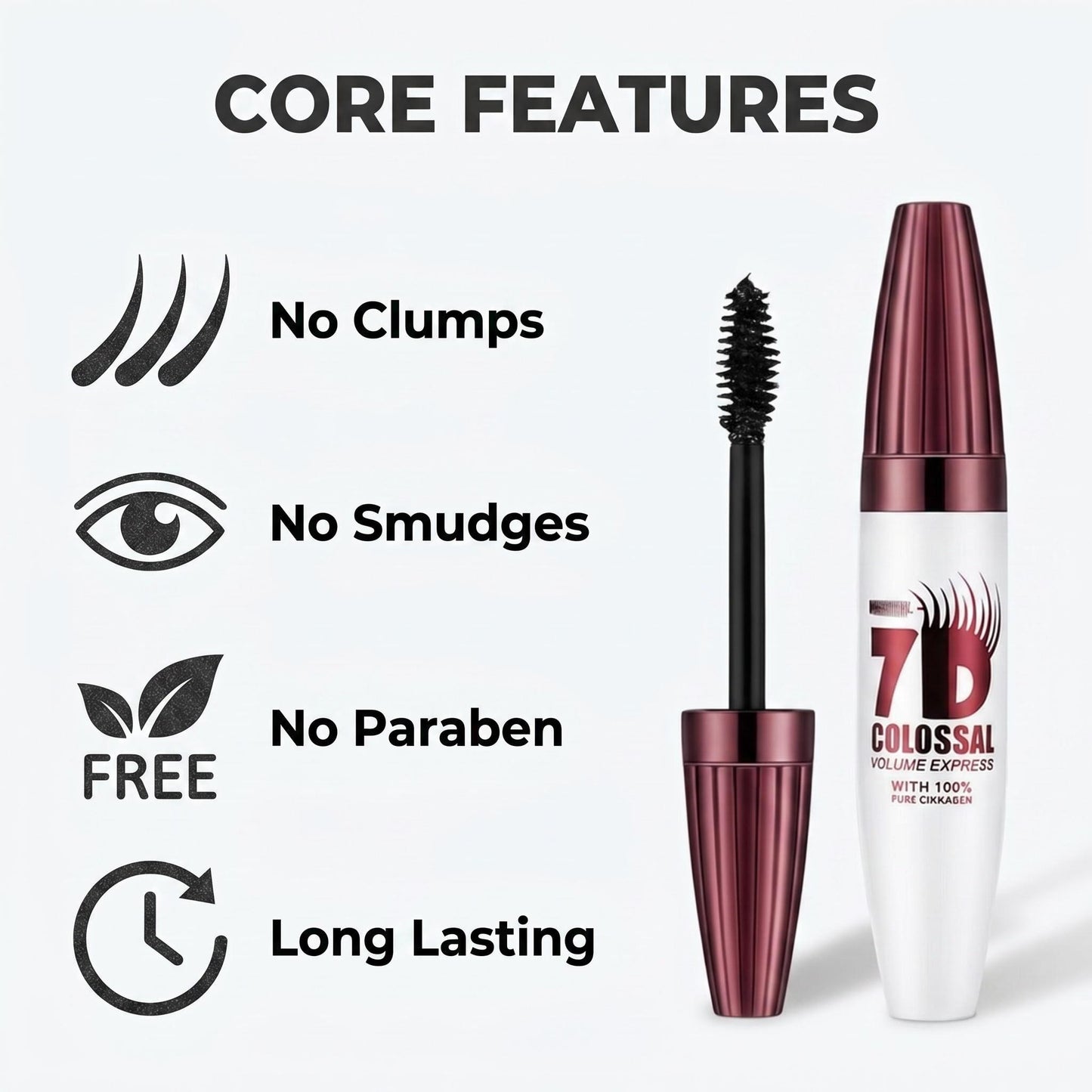 7D Waterproof Mascara - 24H Long Lasting Volume & Curl, Smudge-Proof Lift for Natural False Lash Look