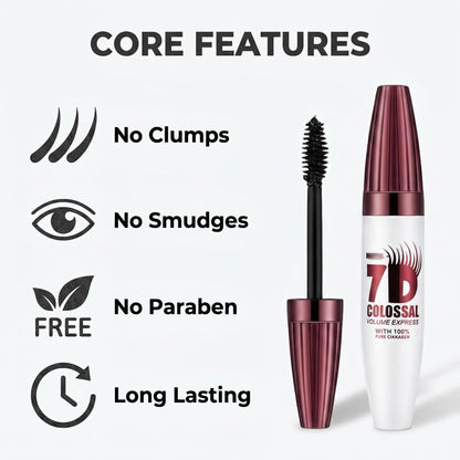 7D Waterproof Mascara - 24H Long Lasting Volume & Curl, Smudge-Proof Lift for Natural False Lash Look