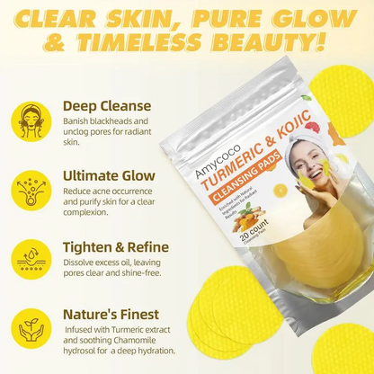 Turmeric & Kojic Acid Cleansing Pads, Gentle Deep Clean Soft Texture Facial Skincare Pads 20pcs🍯