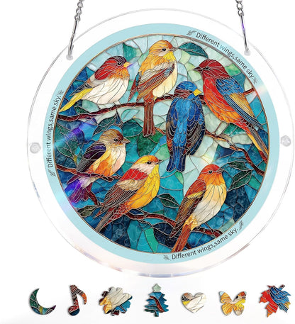 🔥Last Day 50% OFF - 🧩Acrylic Jigsaw Puzzle Suncatcher - Glowing Feather Haven🌞🌈