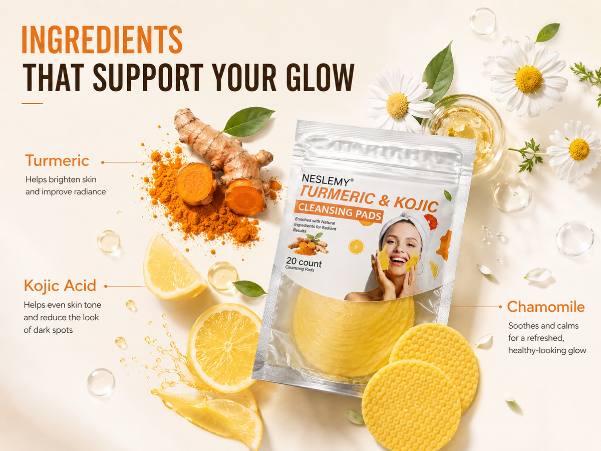 Turmeric & Kojic Acid Cleansing Pads, Gentle Deep Clean Soft Texture Facial Skincare Pads 20pcs🍯
