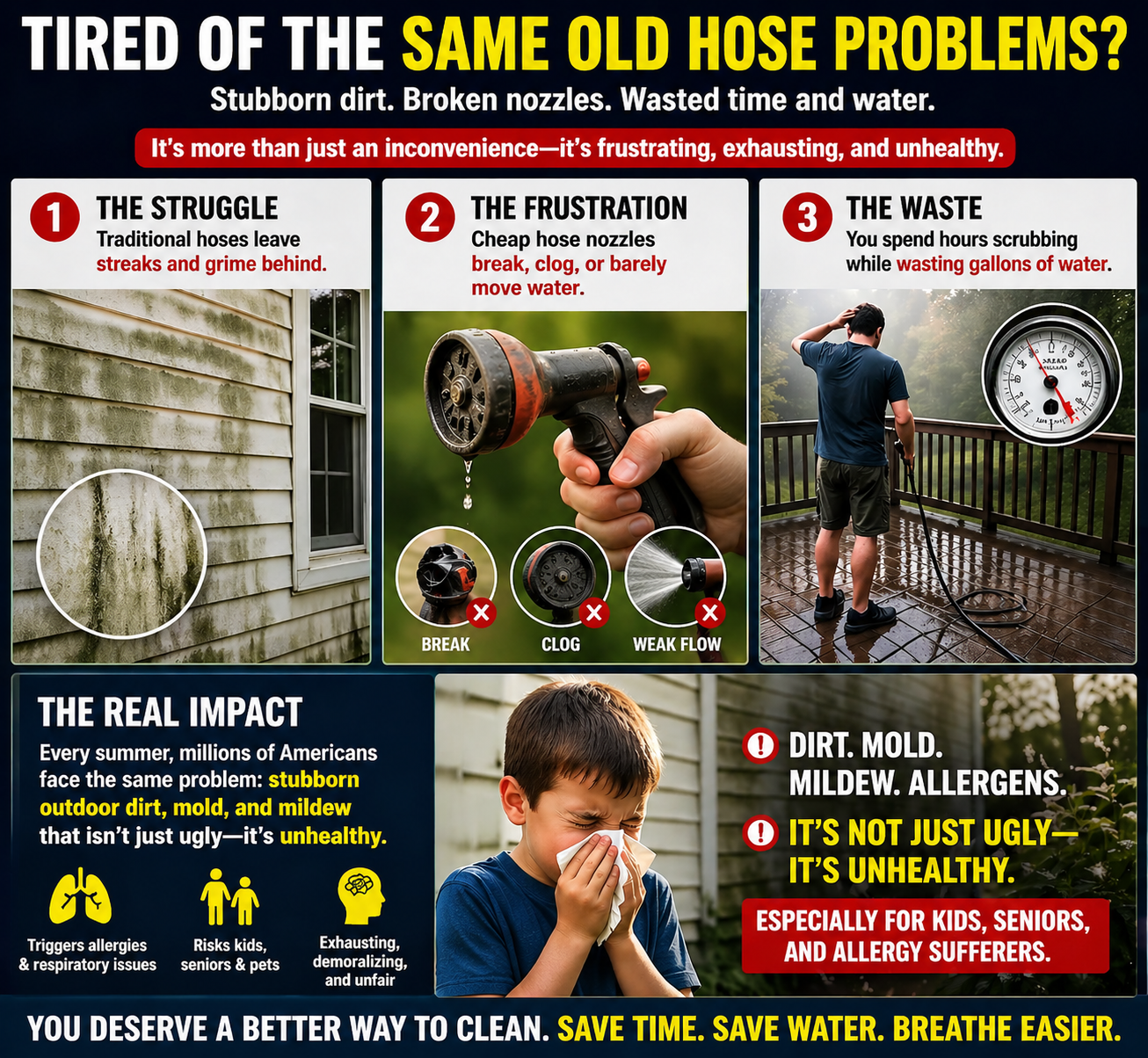 Outdoor cleaning problem before using high pressure hose nozzle