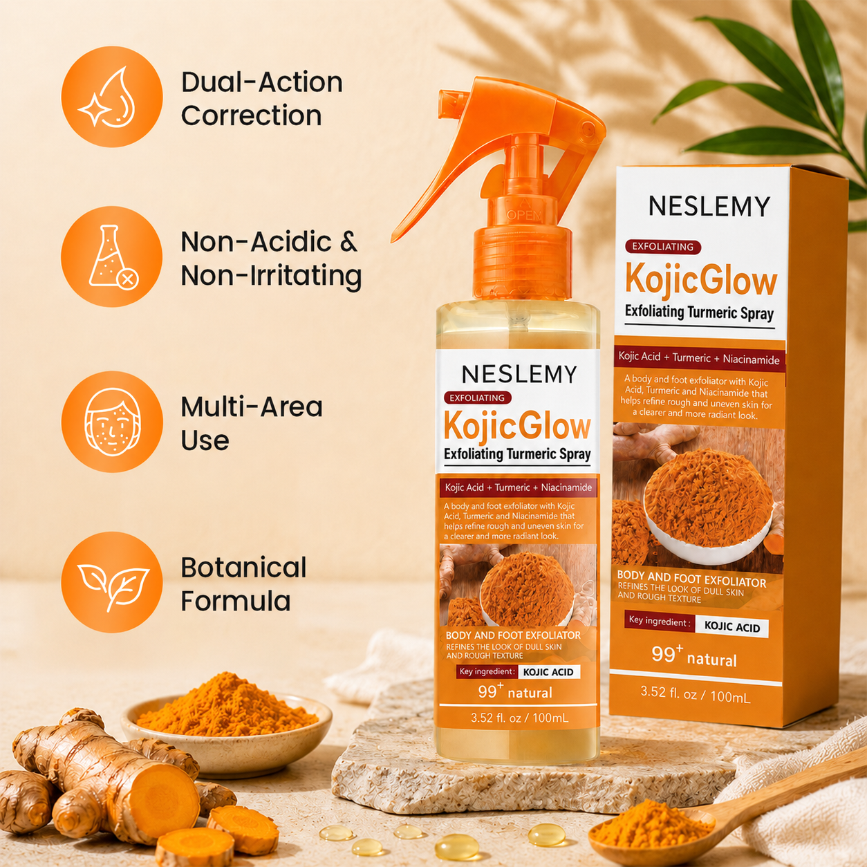 Last Day⏰Buy 1 Get 1 Free🔥NESLEMY® KojicGlow Exfoliating Turmeric Spray