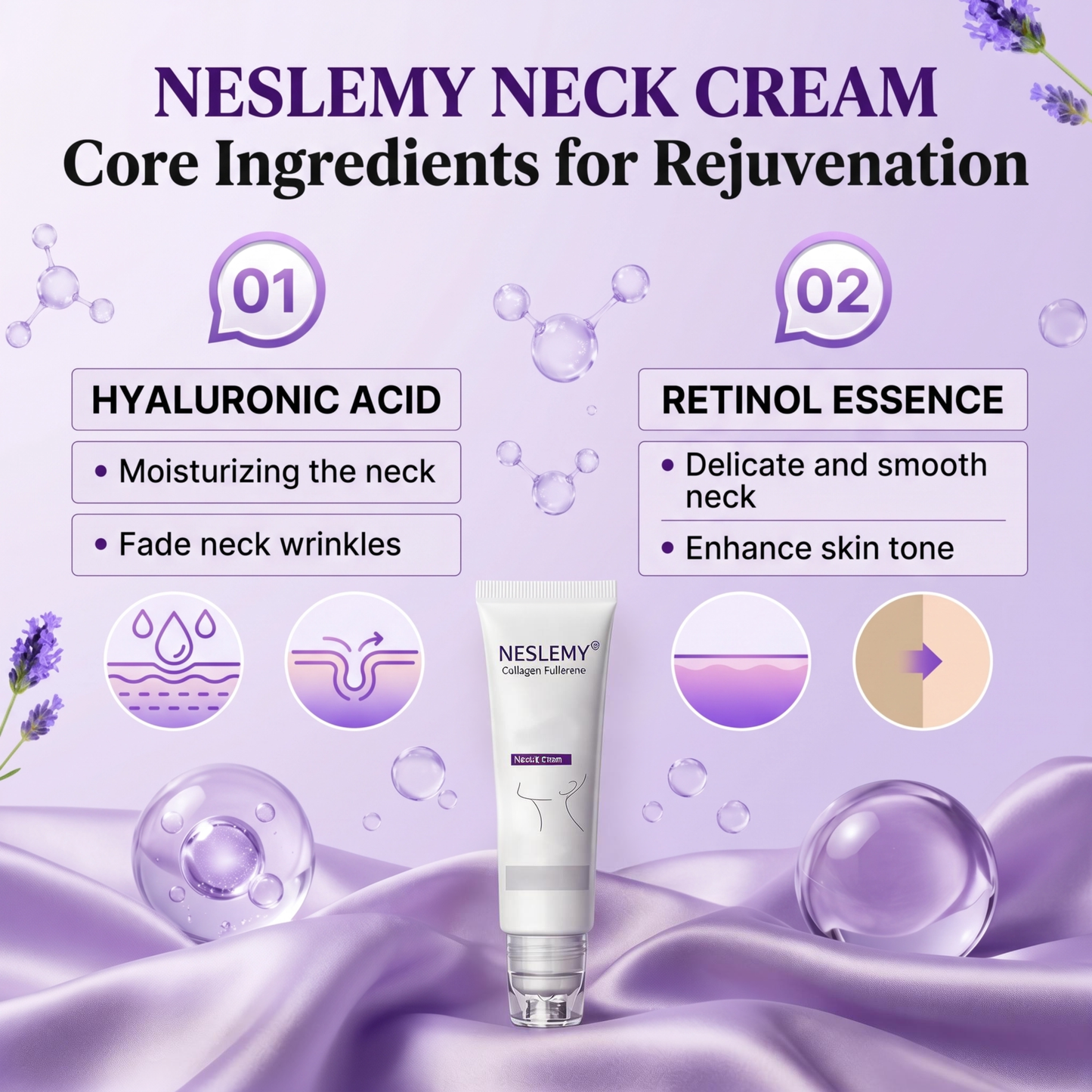 Roller Massage Neck Cream 🧴 Collagen & Hyaluronic Acid | Firms Neck, Reduces Wrinkles & Double Chin