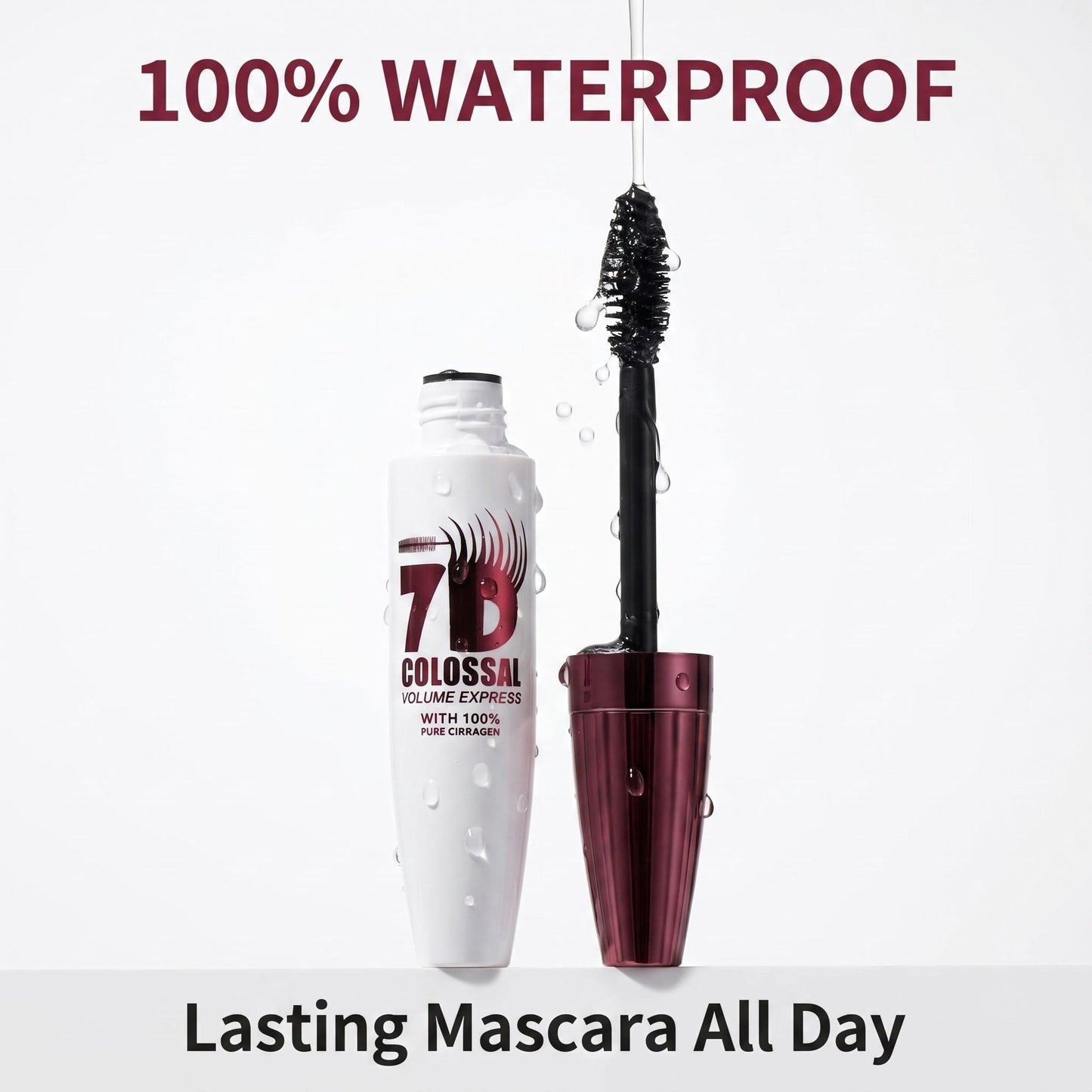 7D Waterproof Mascara - 24H Long Lasting Volume & Curl, Smudge-Proof Lift for Natural False Lash Look