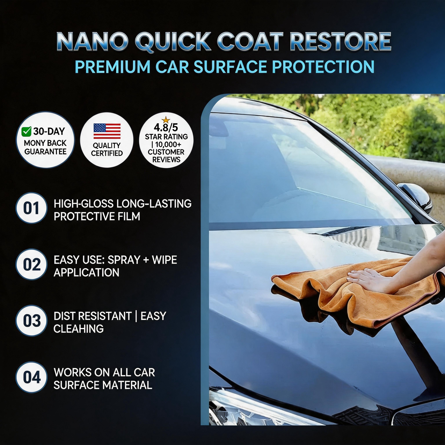 Automotive Nano Coating Repair Agent - With Dust and Water Repellent Properties - Long-lasting and Durable with Gloss, Suitable for Continuous Use