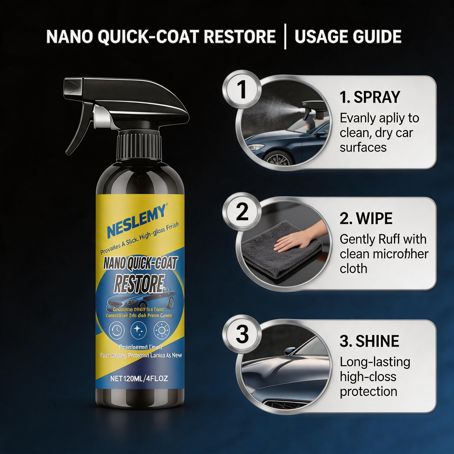 Automotive Nano Coating Repair Agent - With Dust and Water Repellent Properties - Long-lasting and Durable with Gloss, Suitable for Continuous Use