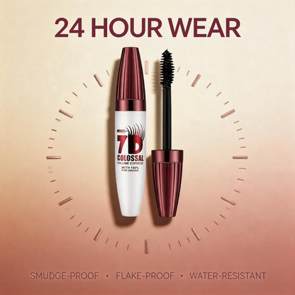 7D Waterproof Mascara - 24H Long Lasting Volume & Curl, Smudge-Proof Lift for Natural False Lash Look