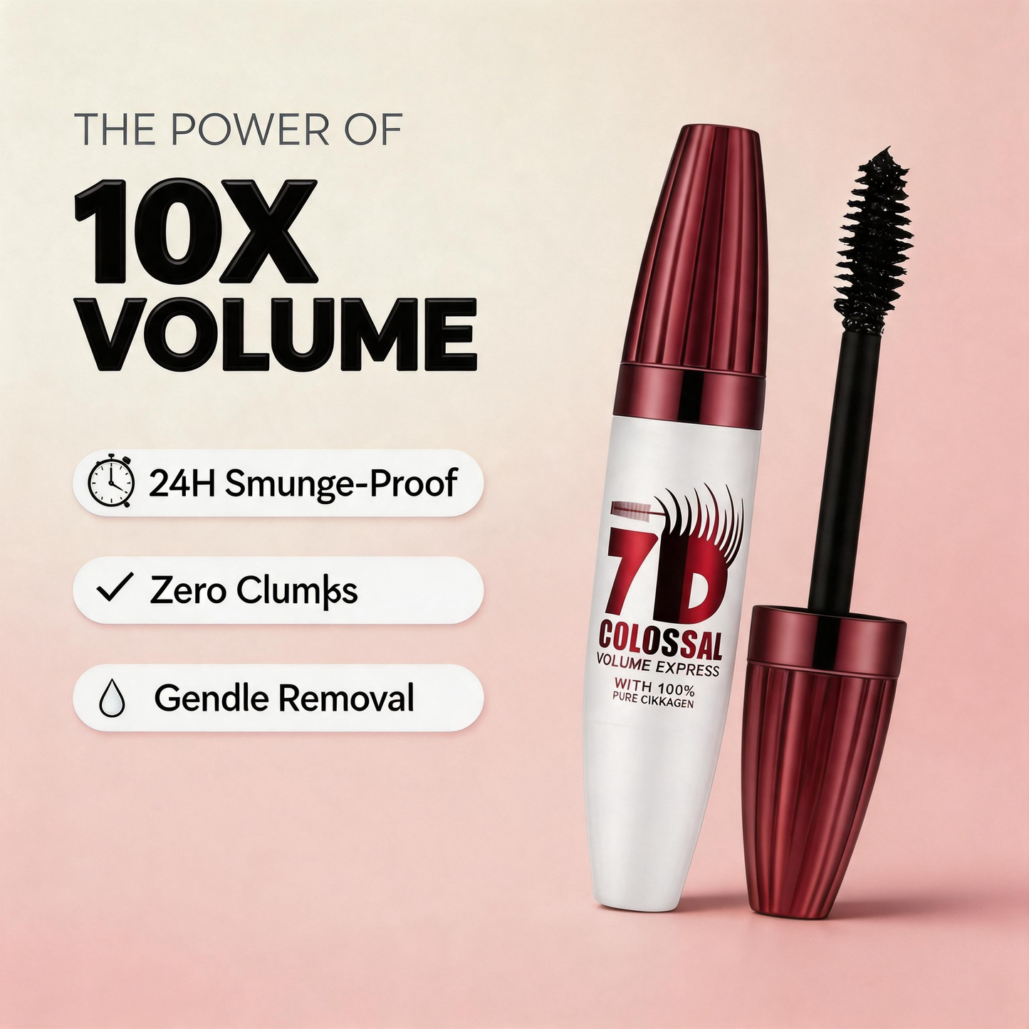 7D Waterproof Mascara - 24H Long Lasting Volume & Curl, Smudge-Proof Lift for Natural False Lash Look