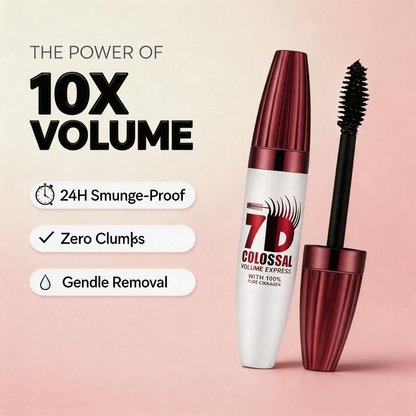 7D Waterproof Mascara - 24H Long Lasting Volume & Curl, Smudge-Proof Lift for Natural False Lash Look
