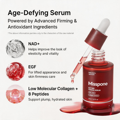 Advanced Korean skincare powered by NAD+, EGF, and firming actives to visibly tighten, hydrate, and rejuvenate tired skin.