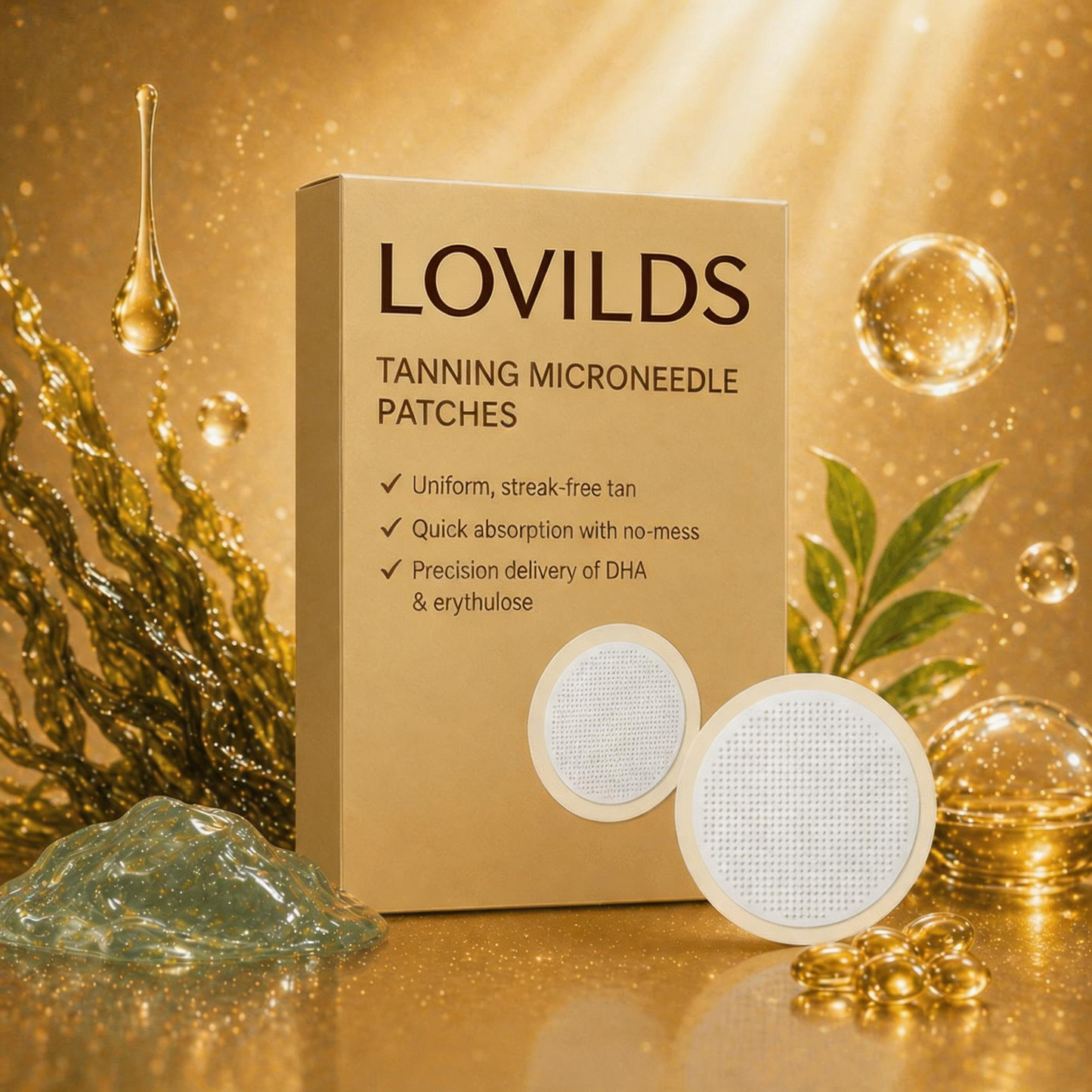 Sun Free Glow Patches, LOVILDS® Sun Free Glow Tanning Microdarts Patch, Tanning Patches for Face & Body Deep Hydration & Golden Bronze- Gentle Formula Suitable for All Skin Types-7PC/boxes