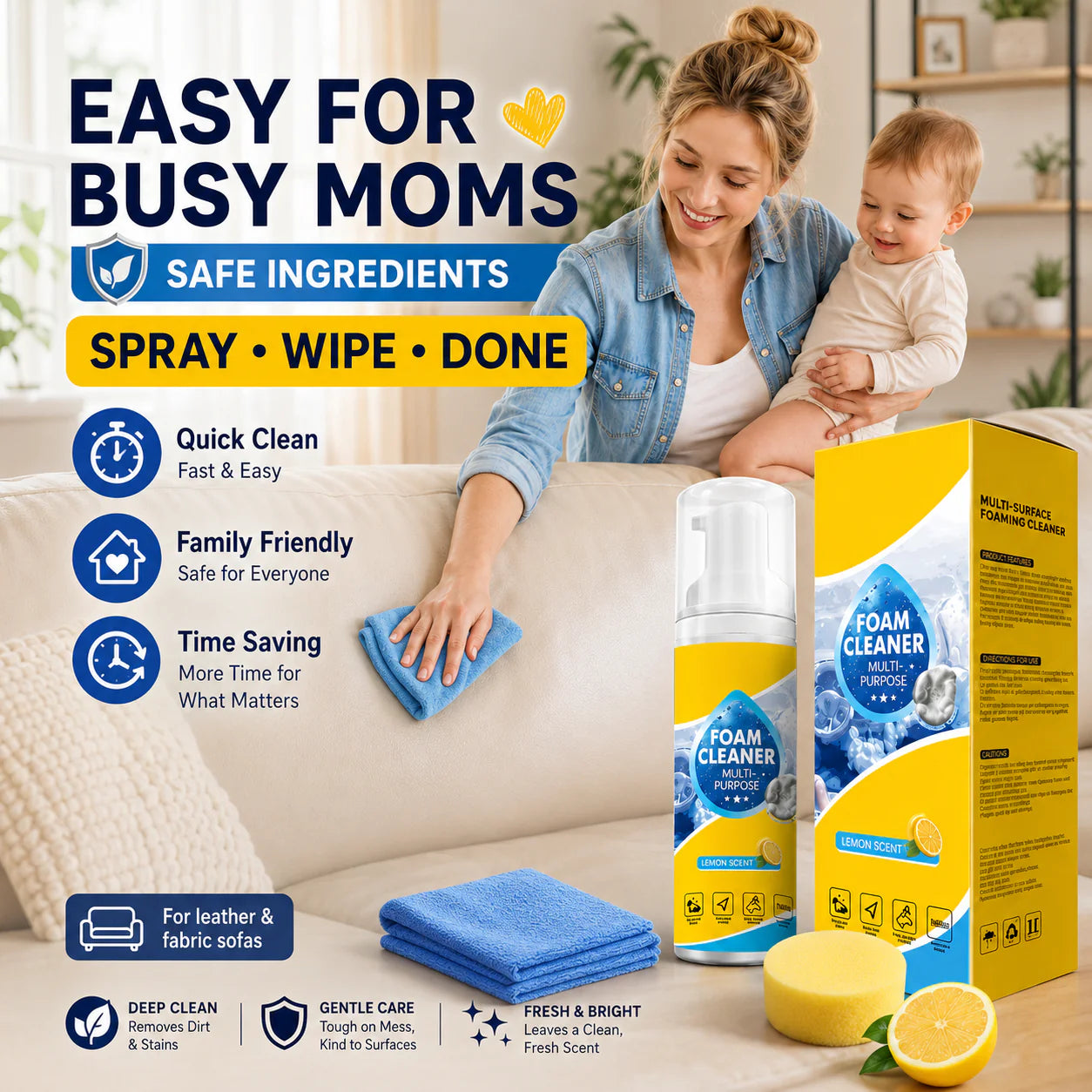 4-in-1 Multi-Enzyme Foam Cleaner – Deep Clean Car, Kitchen, Bathroom & Sofa