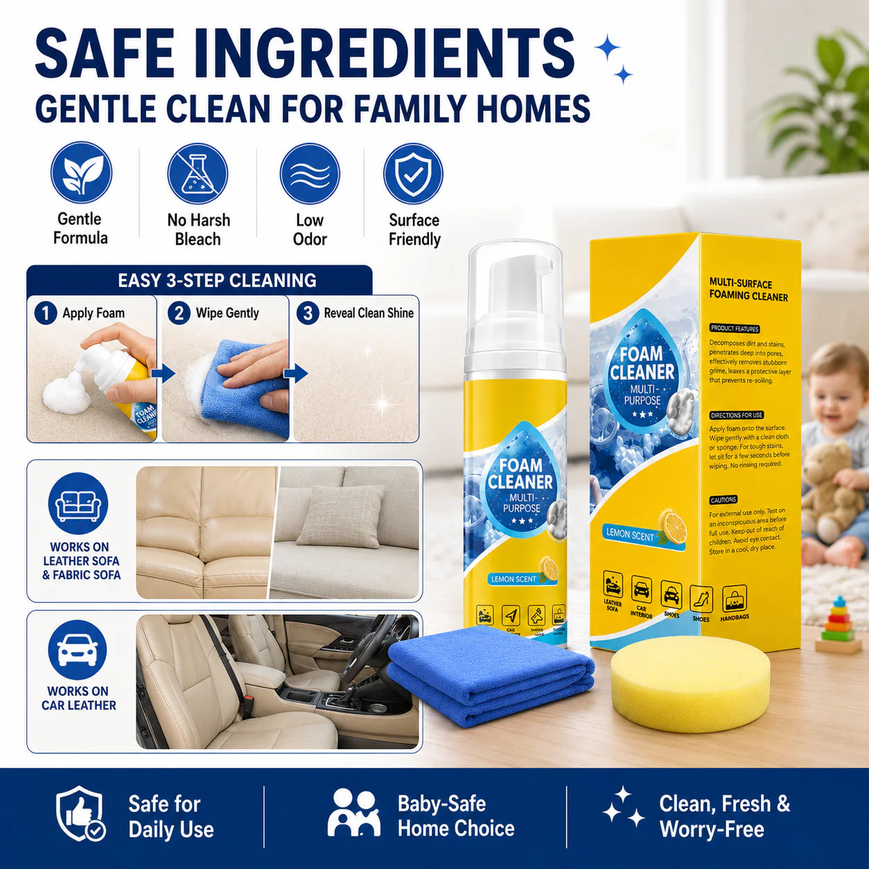 4-in-1 Multi-Enzyme Foam Cleaner – Deep Clean Car, Kitchen, Bathroom & Sofa